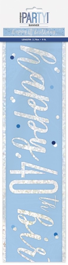 Blue/Silver Glitz Foil Happy 40th Birthday Banner 9FT