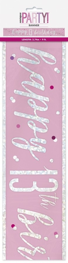 Pink/Silver Glitz Foil Happy 13th Birthday Banner 9FT