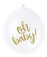 Oh Baby Gold  9" Latex Air Fill Balloon - Assorted Colours, Printed 1 Side - 10ct.