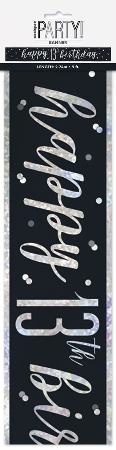Black/Silver Glitz Happy 13th Birthday Foil Banner 9ft