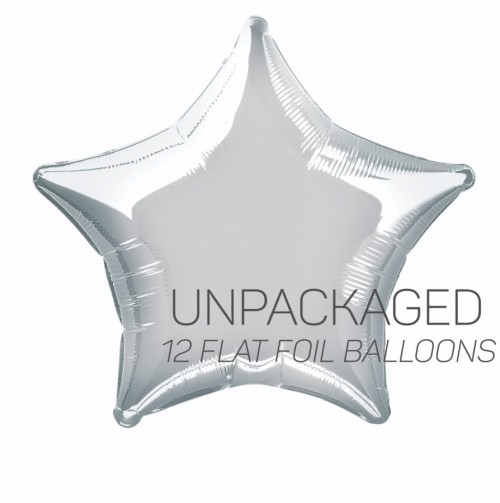 Silver - Star Shape - 20" foil balloon (Pack of 12, Flat)