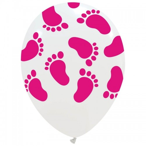 Superior 12"  White With Pink Footprints Latex 25ct