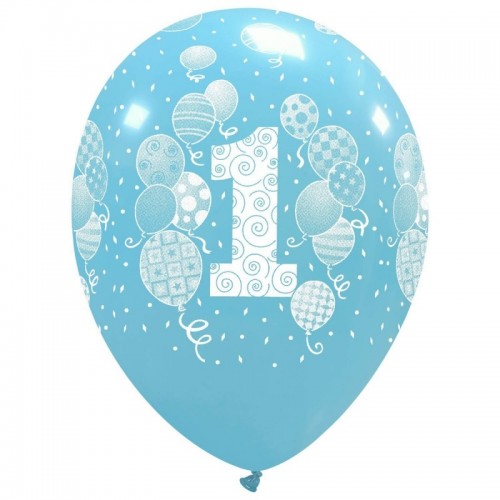 Balloons and Confetti Age 1 Blue 12" Latex 25ct