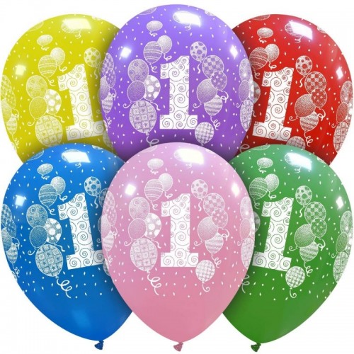 Balloons and Confetti Age 1 Multi Colour 12" Latex 25ct