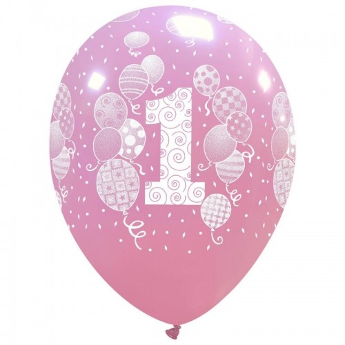Balloons and Confetti Age 1 Pink 12" Latex 25ct