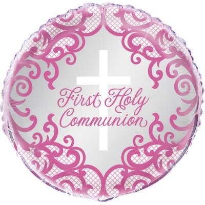 Fancy Pink Cross Communion - 18" Foil Balloon 