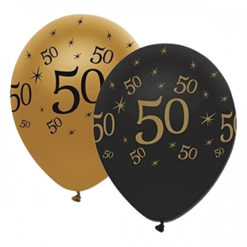 Black & Gold 12" Age 50 Latex Balloons 50ct