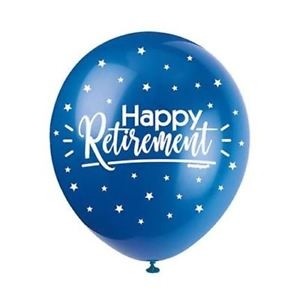 Happy Retirement  5CT 12" Helium Fill Latex Balloon- Pearlized Assorted Colours, Printed All Around - 5ct