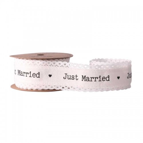 Just Married Linen Ribbon 40mm x 5yds