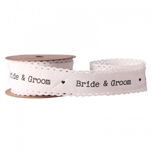 Bride & Groom Linen Ribbon 40mm x 5yds