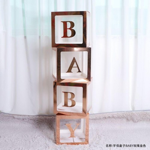 Rose Gold BABY Transparent Balloon Boxes 30x30x30cm