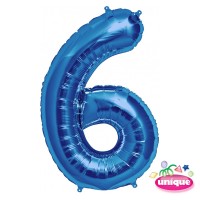 34" Blue Number 6 Foil Balloon