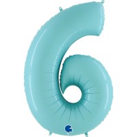 Number 6 Pastel Blue 40" Foil Balloon GRABO