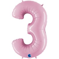 Number 3 Pastel Pink 40" Foil Balloon GRABO