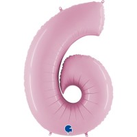 Number 6 Pastel Pink 40" Foil Balloon GRABO
