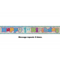 Happy 1st Birthday Prismatic Banner - 12Ft.