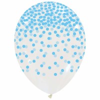 12" Clear Latex Balloons with Sky Blue Print Confetti 25ct
