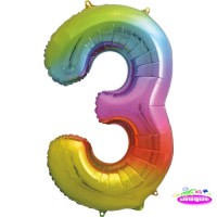 34" Rainbow Number 3 - Foil Balloon