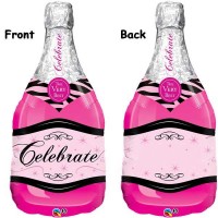 Celebrate Pink Bubbly Wine Bottle 39" Foil Balloon (Personalise it)