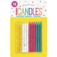 Glitter Multi Colour Candles  (12ct) - Pack of 12