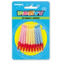 Multi Spiral Birthday Candles in Holders  (20ct) - Pack of 12