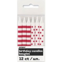 Ruby Red Stripes & Dots Birthday Candles 12CT.