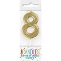 Numeral 8 Mini Gold Birthday Candle (Box of 6)  