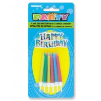 Happy Birthday Rainbow Cake Topper with 12 Birthday Candles and Holders - Pack of 12