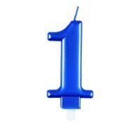 Numeral 1 Blue Metallic Candle (Box of 6)
