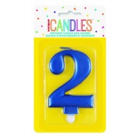 Numeral 2 Blue Metallic Candle (Box of 6)