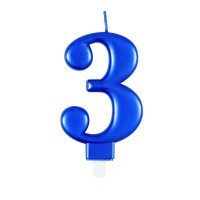 Numeral 3 Blue Metallic Candle (Box of 6)