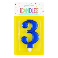 Numeral 3 Blue Metallic Candle (Box of 6)