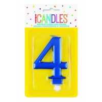 Numeral 4 Blue Metallic Candle (Box of 6)
