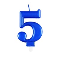 Numeral 5 Blue Metallic Candle (Box of 6)