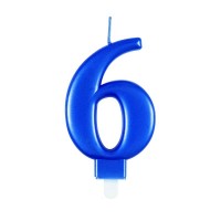 Numeral 6 Blue Metallic Candle (Box of 6)