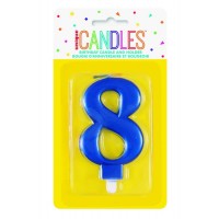 Numeral 8 Blue Metallic Candle (Box of 6)