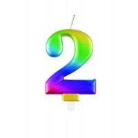 Numeral 2 Rainbow Metallic Candle (Box of 6)
