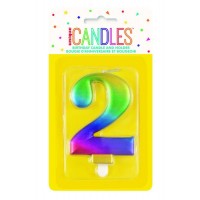 Numeral 2 Rainbow Metallic Candle (Box of 6)