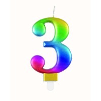 Numeral 3 Rainbow Metallic Candle (Box of 6)