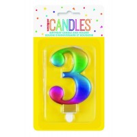 Numeral 3 Rainbow Metallic Candle (Box of 6)