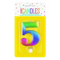 Numeral 5 Rainbow Metallic Candle (Box of 6)