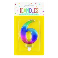 Numeral 6 Rainbow Metallic Candle (Box of 6)