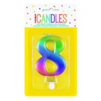 Numeral 8 Rainbow Metallic Candle (Box of 6)