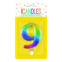 Numeral 9 Rainbow Metallic Candle (Box of 6)