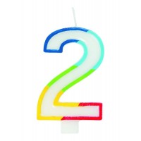 Numeral 2 Rainbow Border Candle (Box of 6)