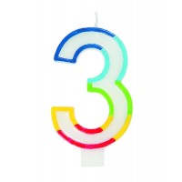 Numeral 3 Rainbow Border Candle (Box of 6)