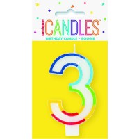 Numeral 3 Rainbow Border Candle (Box of 6)