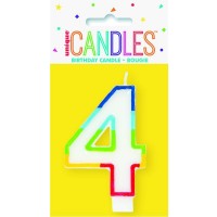 Numeral 4 Rainbow Border Candle (Box of 6)