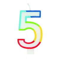 Numeral 5 Rainbow Border Candle (Box of 6)