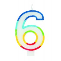 Numeral 6 Rainbow Border Candle (Box of 6)
